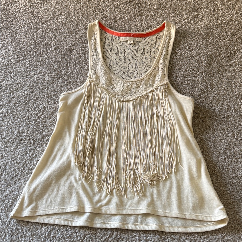 Hint of Mint: Cream Lace Fringe Women's Tank Top Size XS